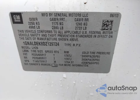 2013 Chevrolet Equinox 1Lt z USA, uszkodzony, nr VIN 1GNALDEK8DZ129724